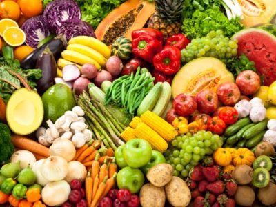 Assortment of Fruits and Vegetables Background